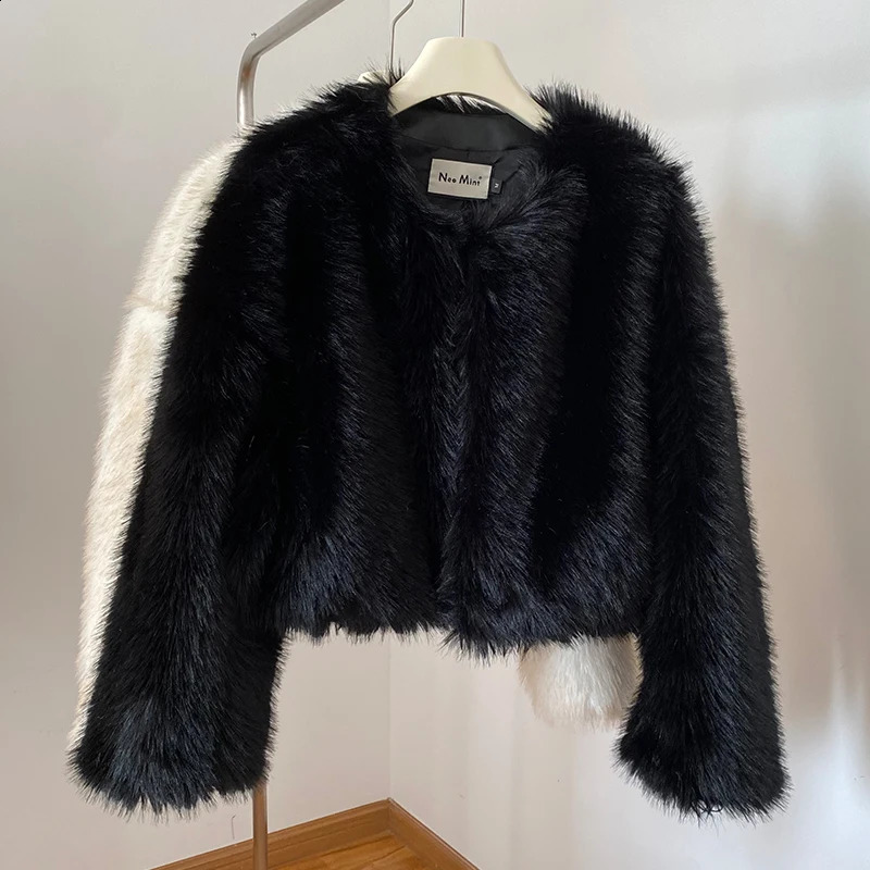 Ins Fashion Black Warm Cozy Cropped Faux Fur Coat Women Winter Chic Girls Street Y Short Jacket 241120
