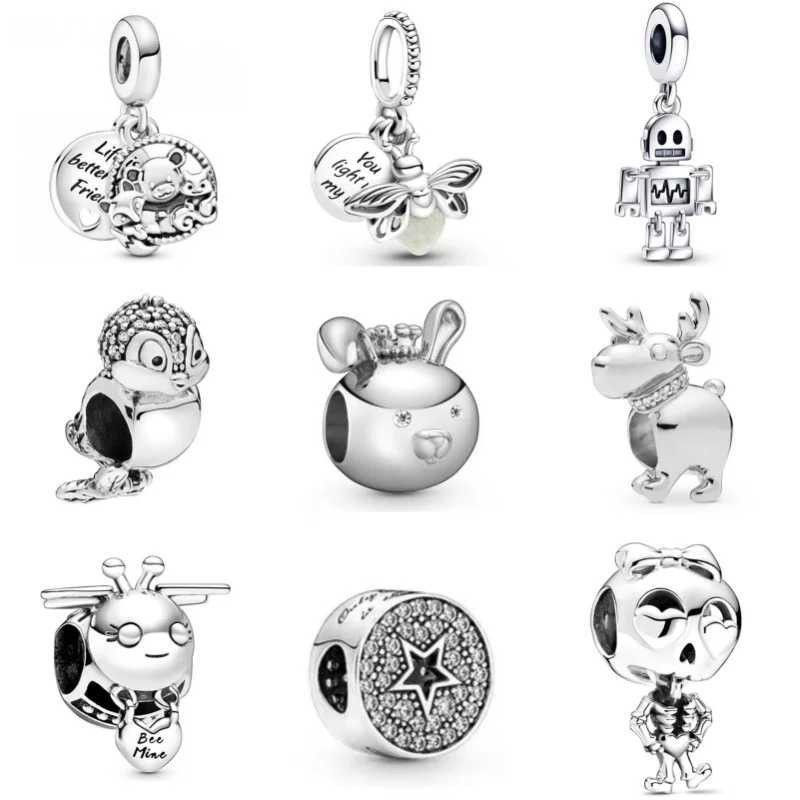 New silver plated diamond pendant alloy robot hollow charm beads for DIY bracelets necklaces jewelry accessories gifts W241119