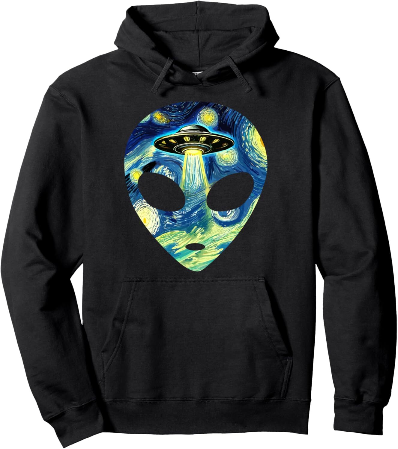 Hoodie for Mens Womens Alien Head Flying Saucer Starry Night Van Gogh Painting Art Pullover Hoodie Graphic Hoodies sweatshirt cool