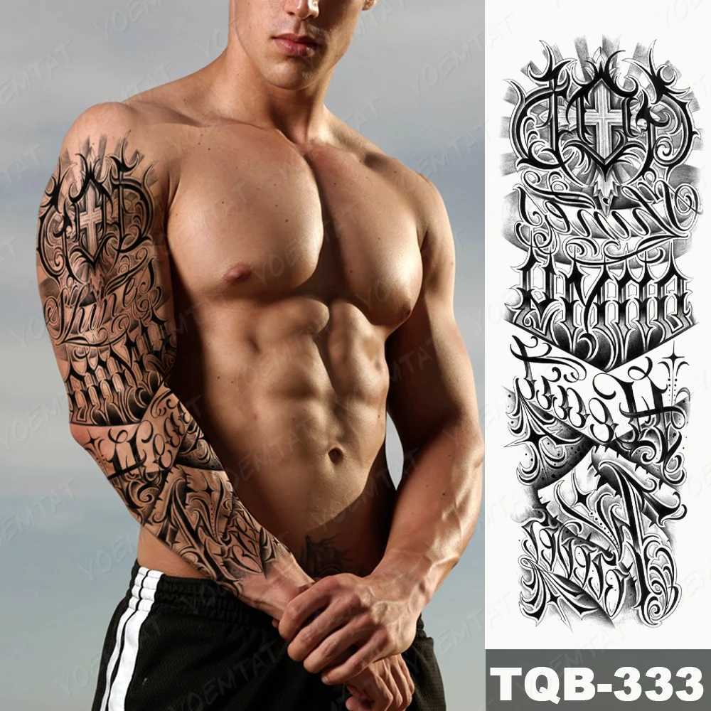Full Large Arm Sleeve Tattoo Viking Waterproof Temporary Tatto Sticker Ship Compass Plume Letter Body Art Men Women Fake TatooXJ241120