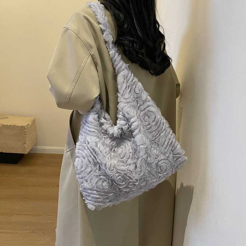 2024 New Women's Bag Small Fragrant Style Three Dimensional Flower Hair Bag Small Korean Edition Fashion Large Capacity Single Shoulder Tote Bag 