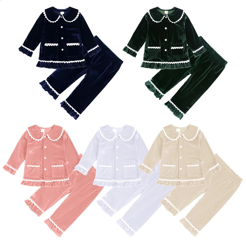 1-11Y Baby Boy Girl Christmas Essential Warm Winter Red Velvet Pajamas Set Toddler Long Sleeve Lace Sleepwear Kids Clothing Suit 241120