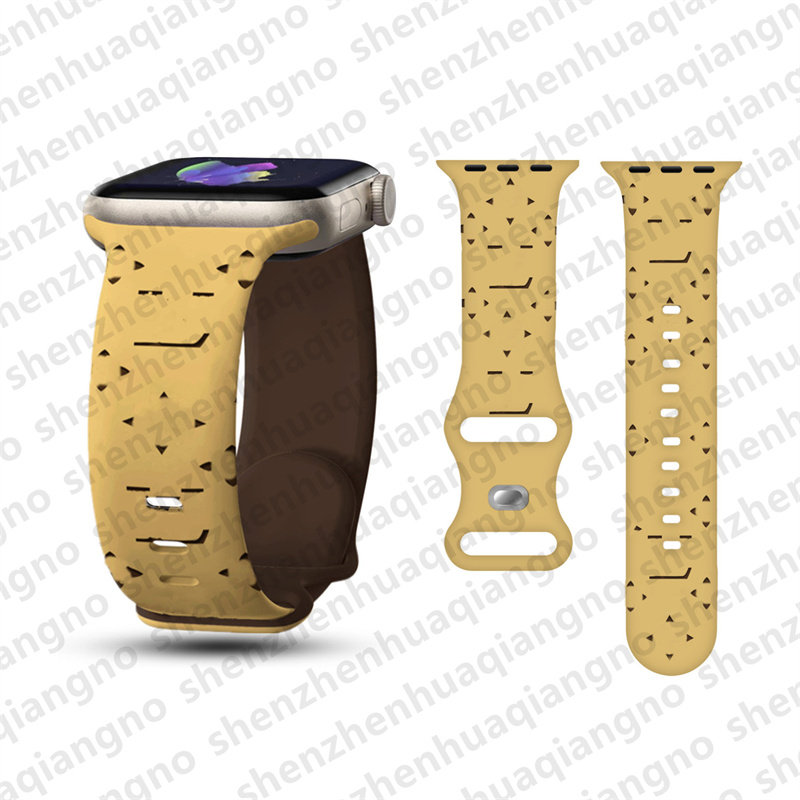 Sports Silicone Apple Watch Band For iwatch bands 38 40 41 42 44 45 49 mm Designer applewatch series 9 8 7 6 5 SE Ultra 2 Smart Straps Luxury Embossing Two Tone Wristband