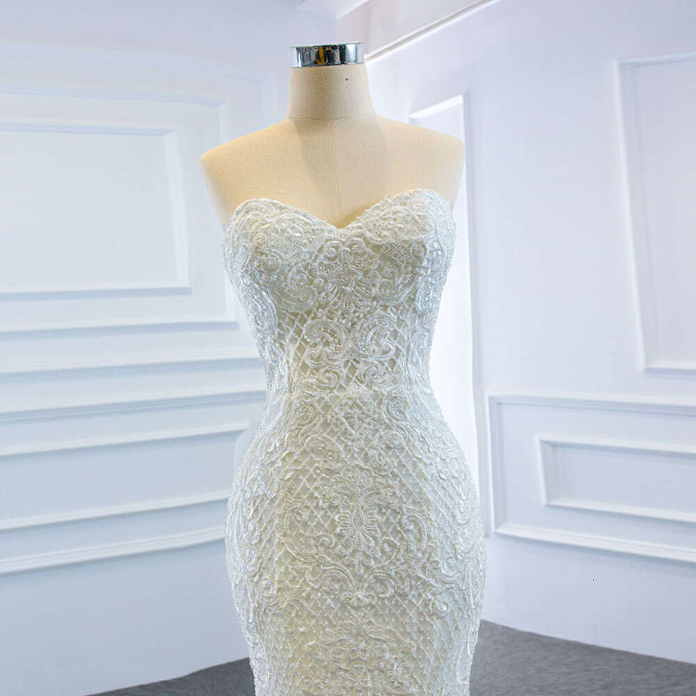 Pieces New Arrivals Pearls Lace Mermaid Wedding Dress with Detachable Chapel Train Vestido De Noiva Sereia 2 Em 1