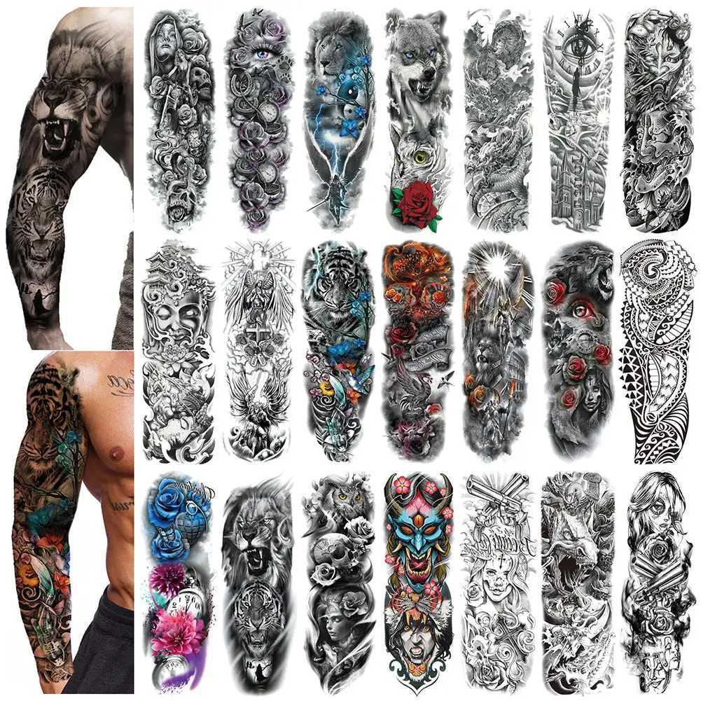 Waterproof Temporary Tattoo Sticker Totem Geometric Full Arm Large Size Sleeve Tatoo Fake tatto flash tattoos for men women boyXJ241120
