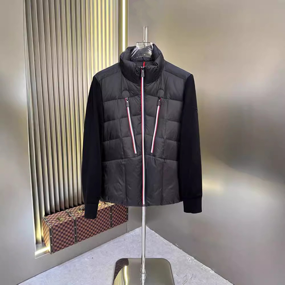 Men's Spliced Urious Designer Coat, Stand Up Collar Hooded Knitted Down Jacket, Lightweight Casual Sweater