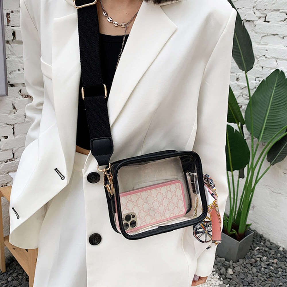 Transparent Satchels Clear PVC Envelope Messenger Bag Stadium Approved Zipper with Silk Scarf Square Purse for Outdoor Travel