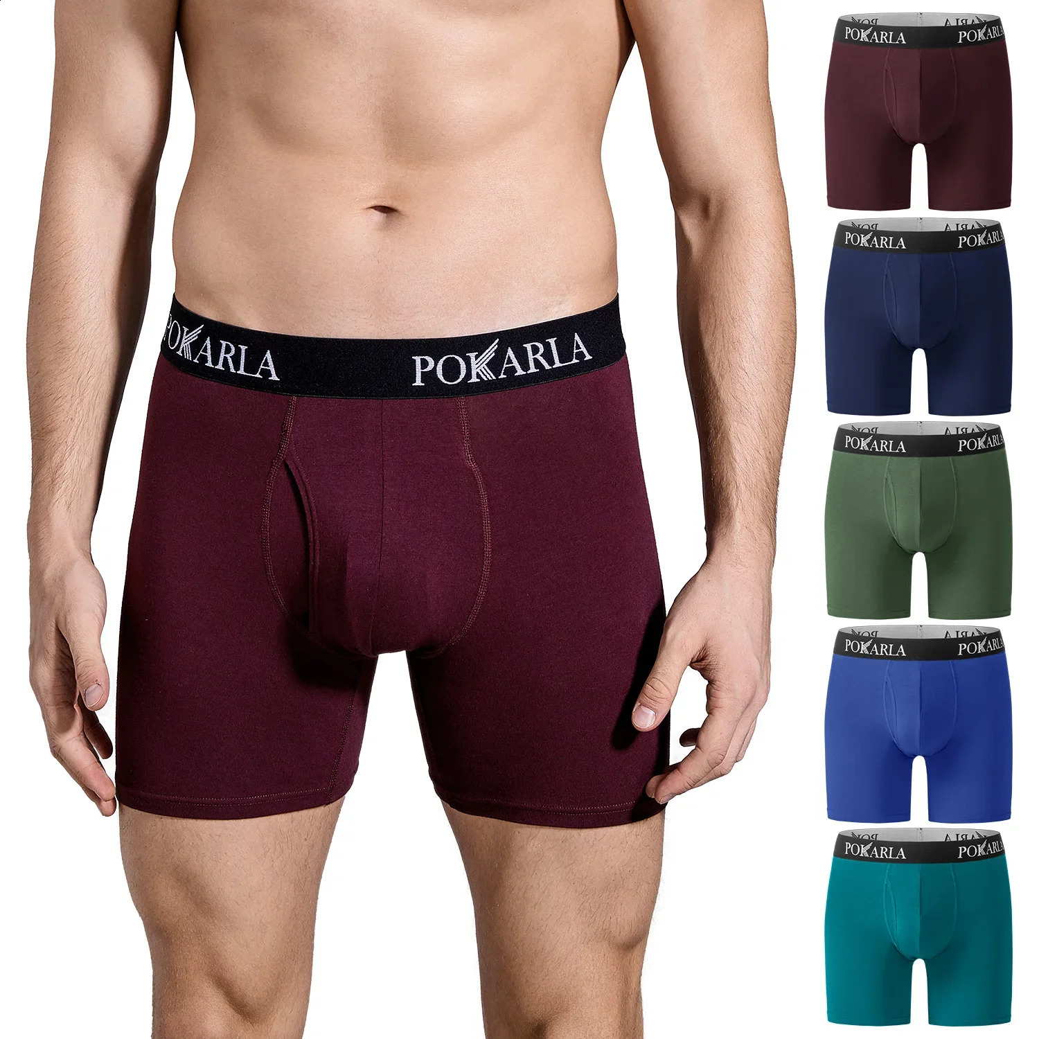 POKARLA 5-piece mens cotton boxing shorts with open U-shaped pocket soft and breathable mens underwear no label sexy underwear elastic underwear 24111