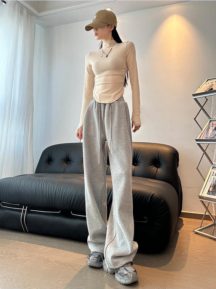 Grey sweatpants women winter padded 2024 new drawstring leg broad leisure drawstring Wei tide brand trousers tide ins