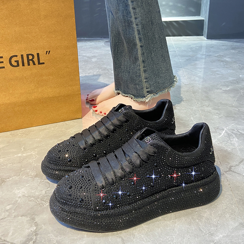 Women's luxury rhinestone casual shoes trendy and fashionable sports shoes women's designer shiny flat shoes high-quality vulcanized shoes P