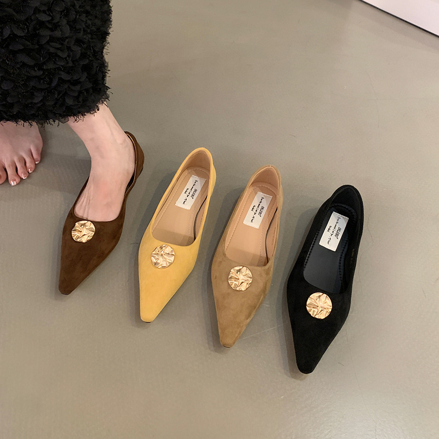 Fashion New Pointed Toe Ladies Flat With Casual Female Designer Metal Footwear Shallow Women Flats Shoes Slides 73ce s