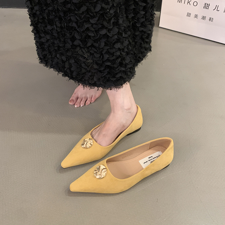 Fashion New Pointed Toe Ladies Flat With Casual Female Designer Metal Footwear Shallow Women Flats Shoes Slides 73ce s