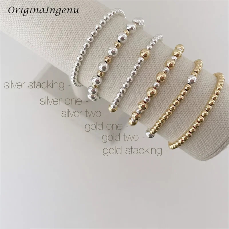 Gold and Silver Bracelet Elastic Bead Bracelet 14K Gold Filled Jewelry Waterproof Jewelry Silver Bead Bracelet 241119