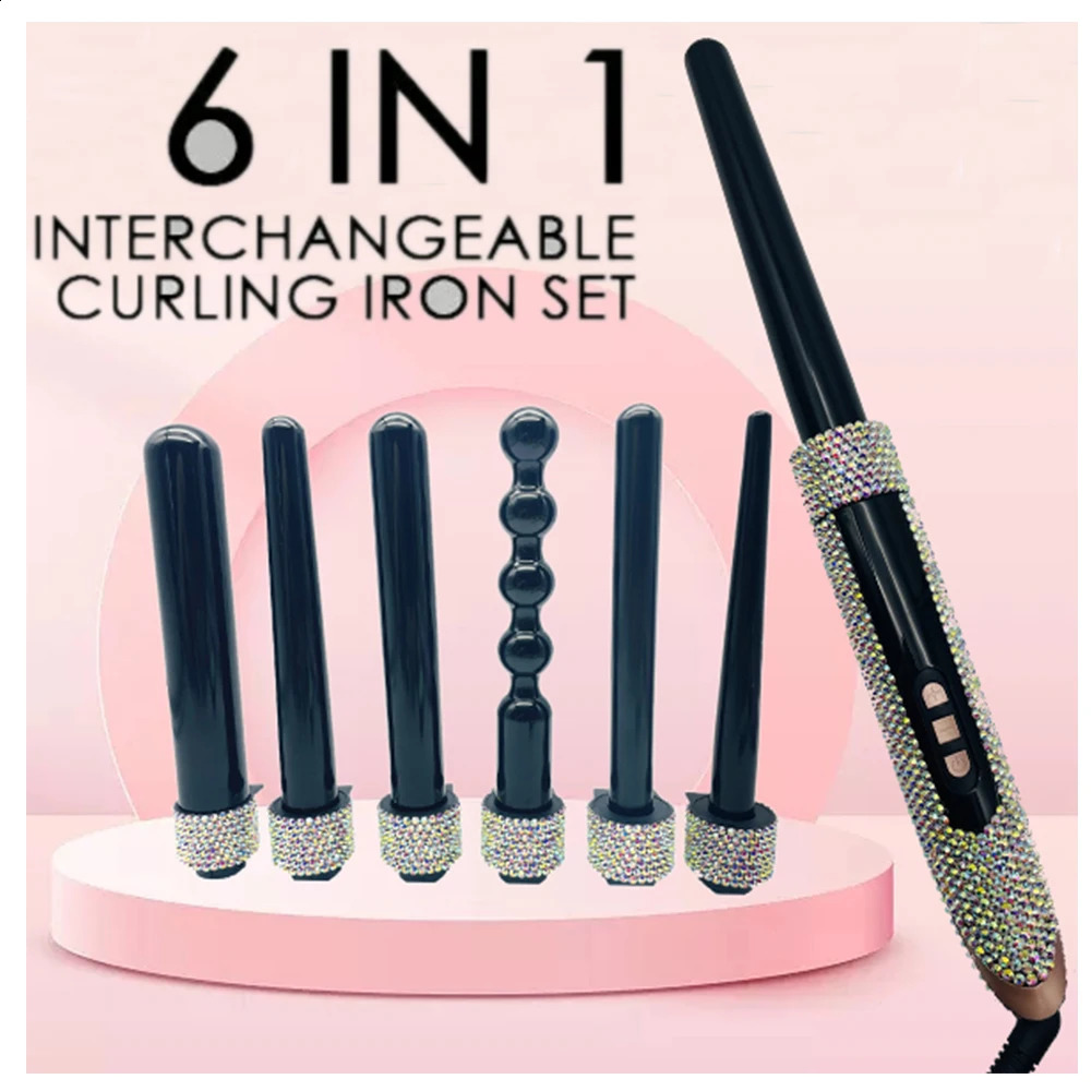 Iron 6 In 1 Dia Curling Wand Set Interchangeable Ceramic Barrels Hair Curler Rizador Pelo Modelador De Cachos Krulta 241119