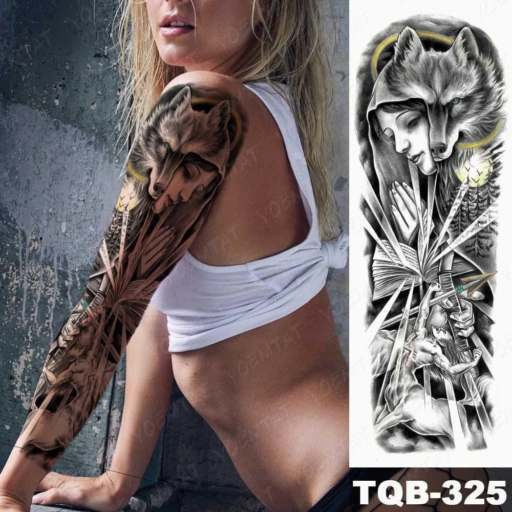 Full Large Arm Sleeve Tattoo Viking Waterproof Temporary Tatto Sticker Ship Compass Plume Letter Body Art Men Women Fake TatooXJ241120