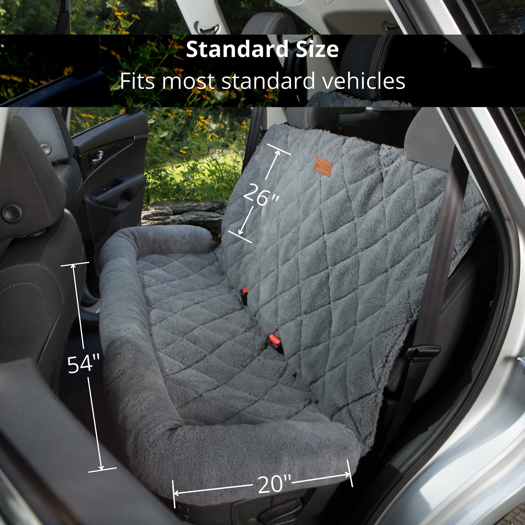 3 Dog Pet Supply Shearling Bolster Dog Car Seat Protector, Large, Gray