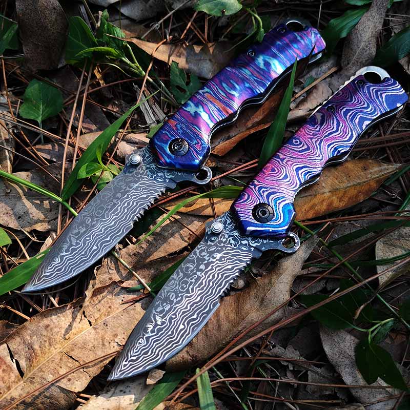 Tacticfal Folding Blade Knife,Prime Quality Knife,Damascus Blade 3D Rainbow Handle,Good for Collection and Outdoor Survival Hunting Camping Hiking HEA