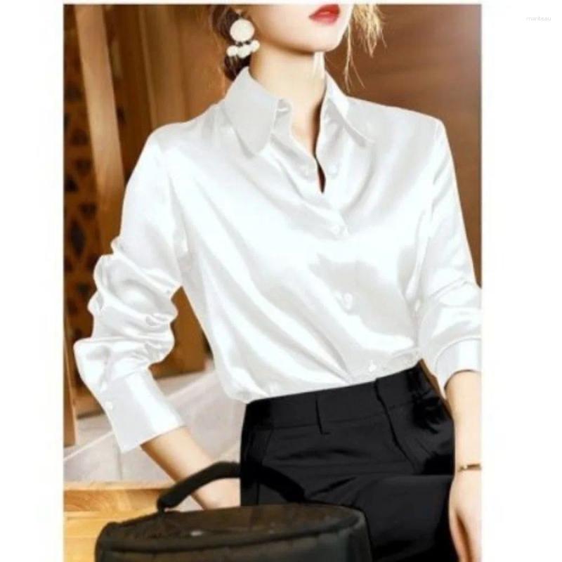 Women's Blouses Women 2024 Spring Autumn Fashion Button Up Satin Silk Shirt Vintage Blouse Female Long Sleeves Tops Ladies Loose Shirts