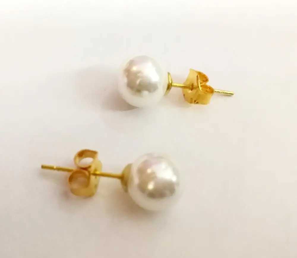 Woman Jewelry 6mm 8mm 10mm 12mm 14mm 16mm 18mm white Natural South Sea Shell Pearl Stud Earrings gold colorX241119