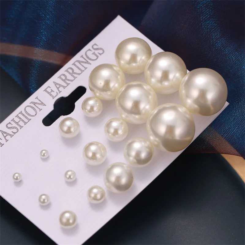 Korean Style White Pearl Earrings Set For Women Fashion Jewelry 2020 Brincos mix Ball Stud Earrings Wholesale 9 Pairs/setX241119
