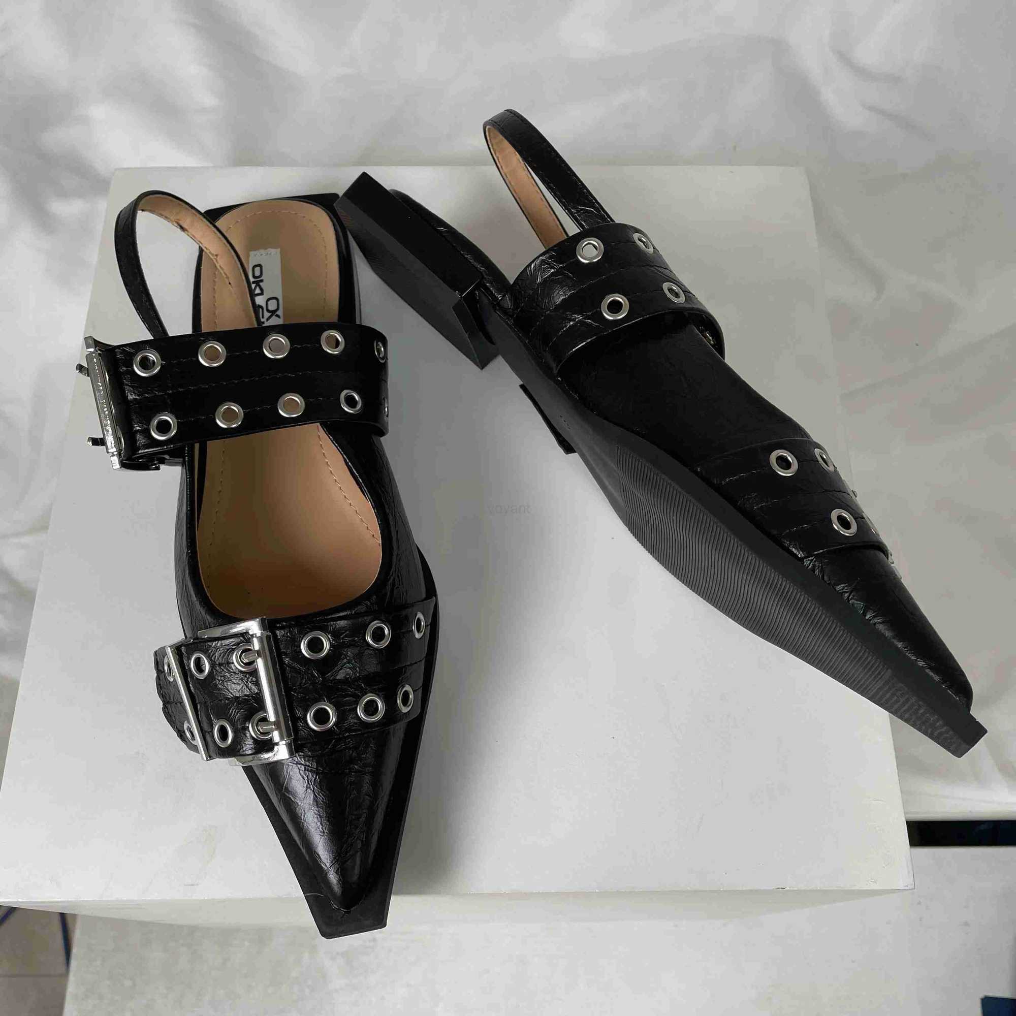 New Sandals Wen Flats Shoes Fashion Metal Buckle Shoes 2025 Spring Pointed Toe Shallow Footwear Slingbacks Ladies Sandals Z250326
