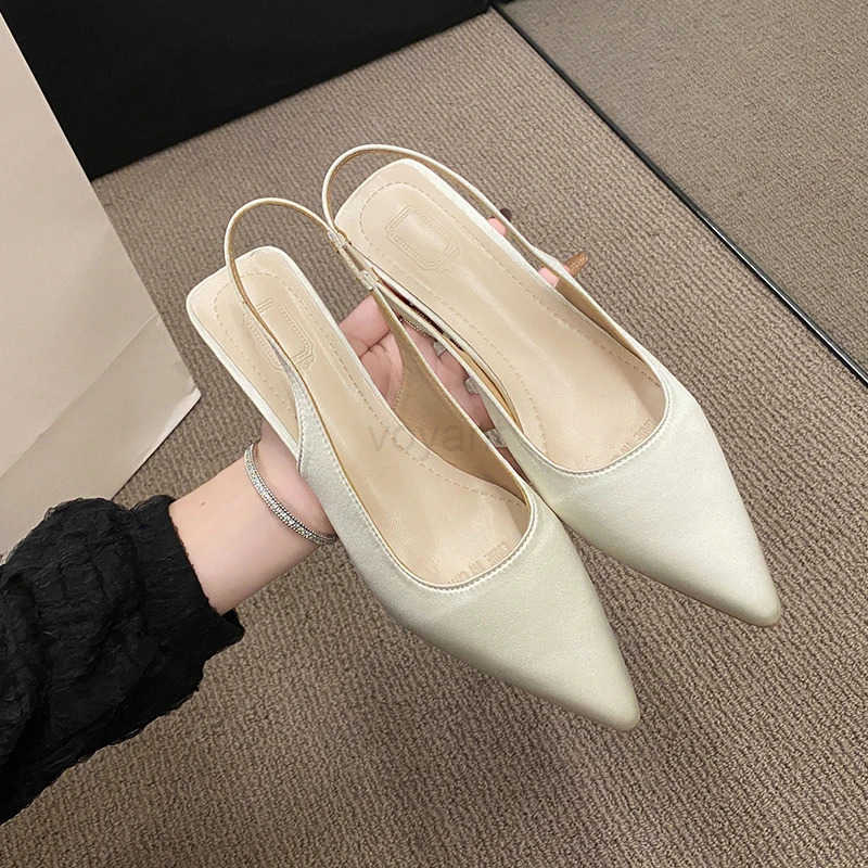 Summer New Wen Sandals Heel Ladies Shoes Pointed Toe Solid Fem Wens Shoes Back Strap Slip Z250304