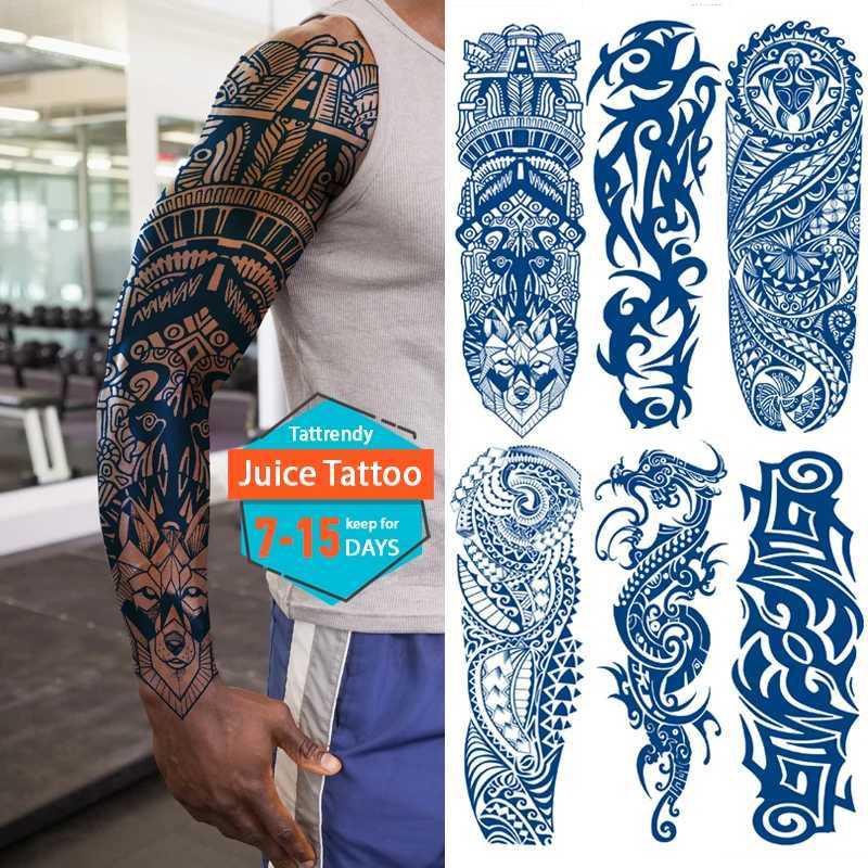 juice lasting temporary sleeve tattoo large full arm tattoo sticker men boy tribal totem dragon sexy tattoo designs body artXJ241120