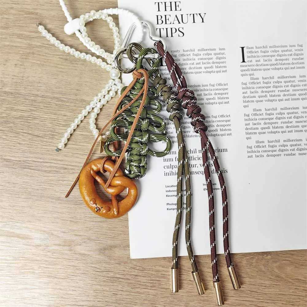 Keychains Lanyards Christmas Tree Braided RopeLye Bread Knot CharmPearl Bow KeychainMiu Style Bag Charm H241119