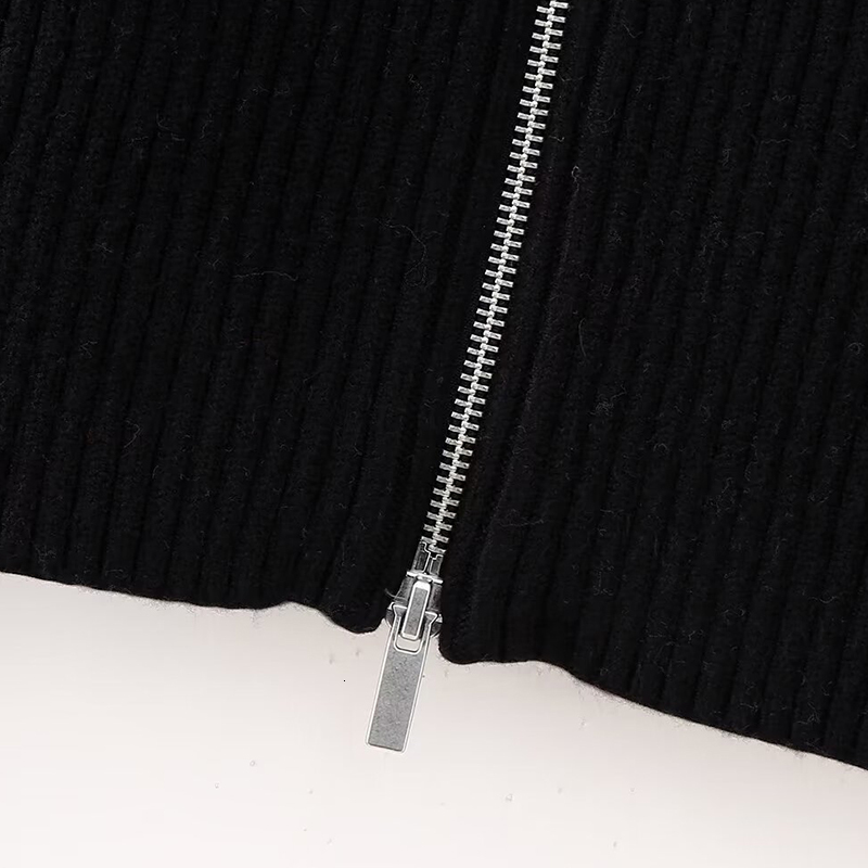 French Casual Loose Long Sleeve Sweater Zipper Winter Knitwear Turn-Down Collar Warm Chic Simple Clothing Streetwear