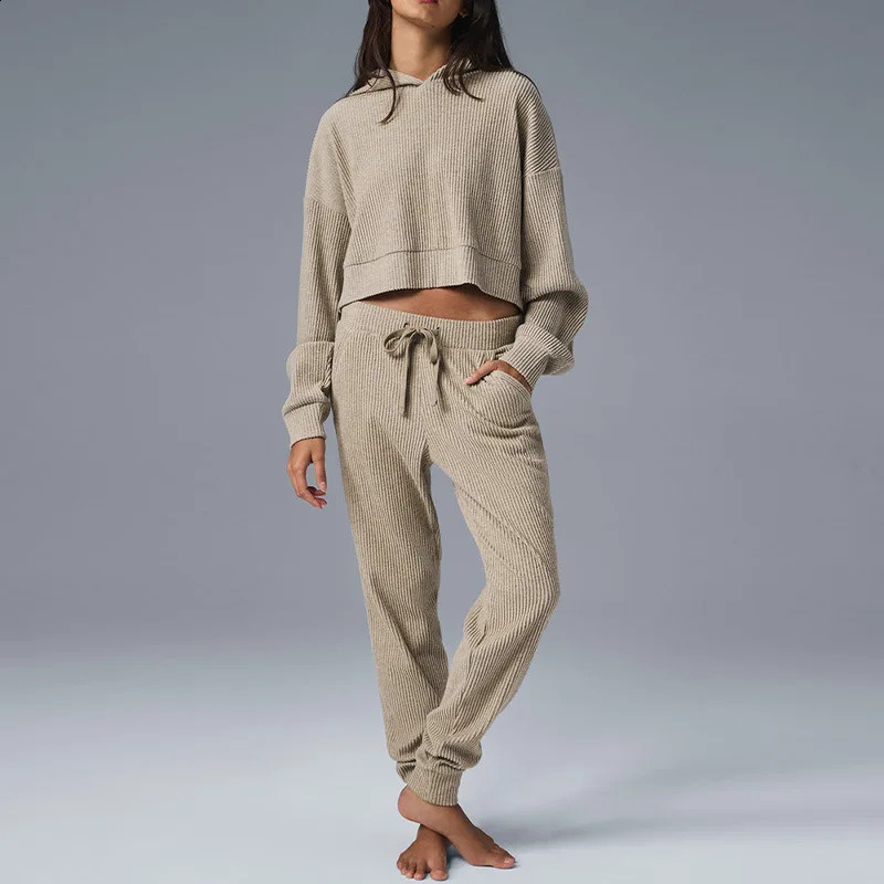 Corduroy Sweatshirts Women Tracksuit Loose Crop Top And Drawstring Sweatpants Sets Hoodie Trouser Autumn Sporty Women Suit 241105