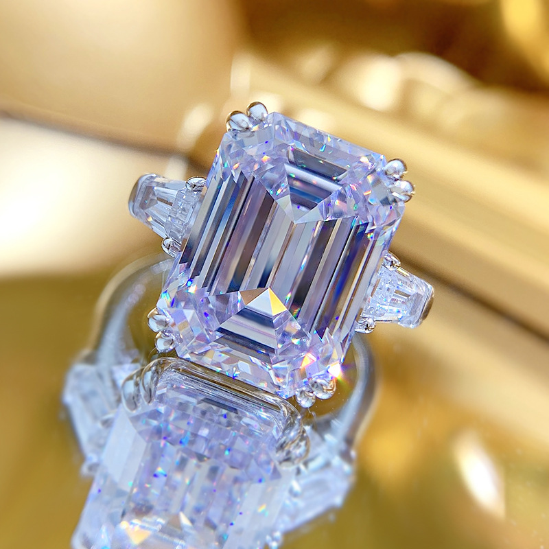 Genuine 100% S925 Sterling Silver Luxury Jewelry Wedding Rings Emerald Cut White Moissanite Diamond Gemstones Eternity Party Women Engagement Band Rin