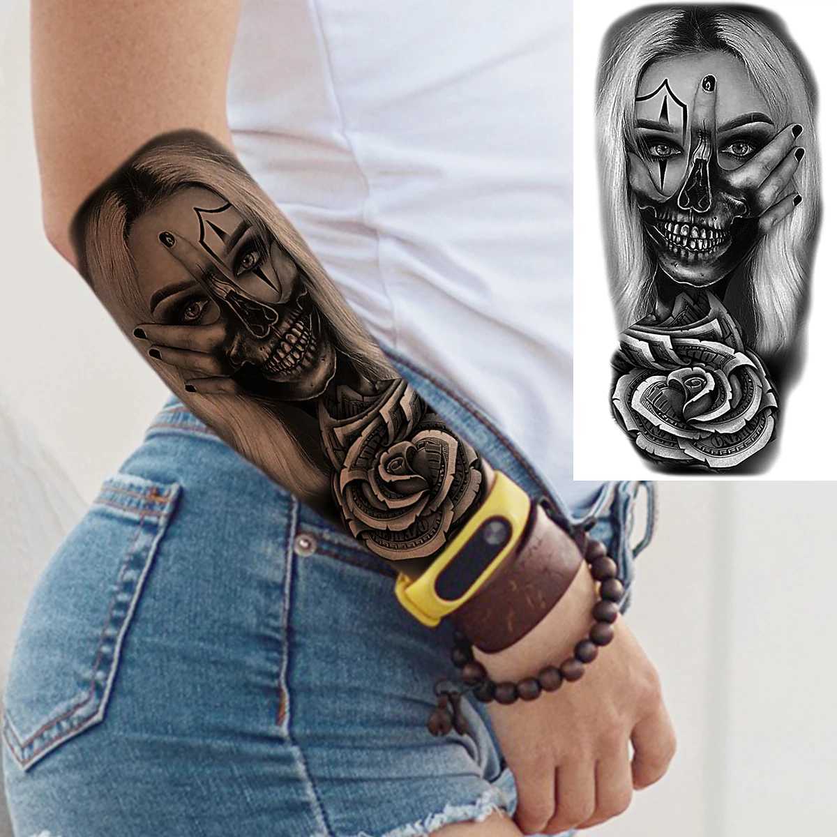 Black Tiger Forearm Temporary Tattoo Suitable for Men Women Pirate Ship Skull Flower Fake Lion Waterproof Half Sleeve TattooXJ25414