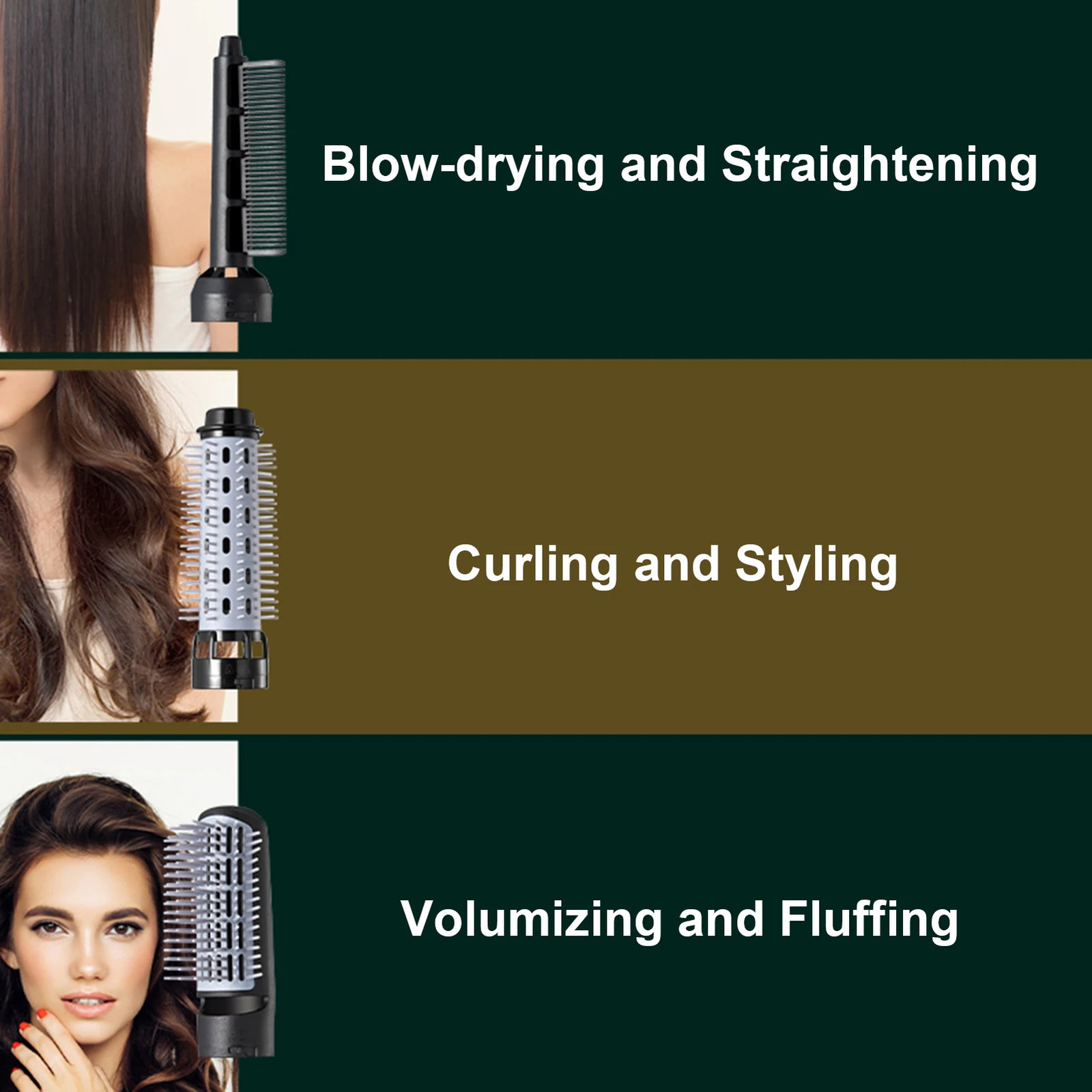 3in1 Ionic Hair Dryer Brush Volumizer Air Brush 3 Modes Hair Straightener Comb Curler Hairdryer Brush For All Hair Types 240415