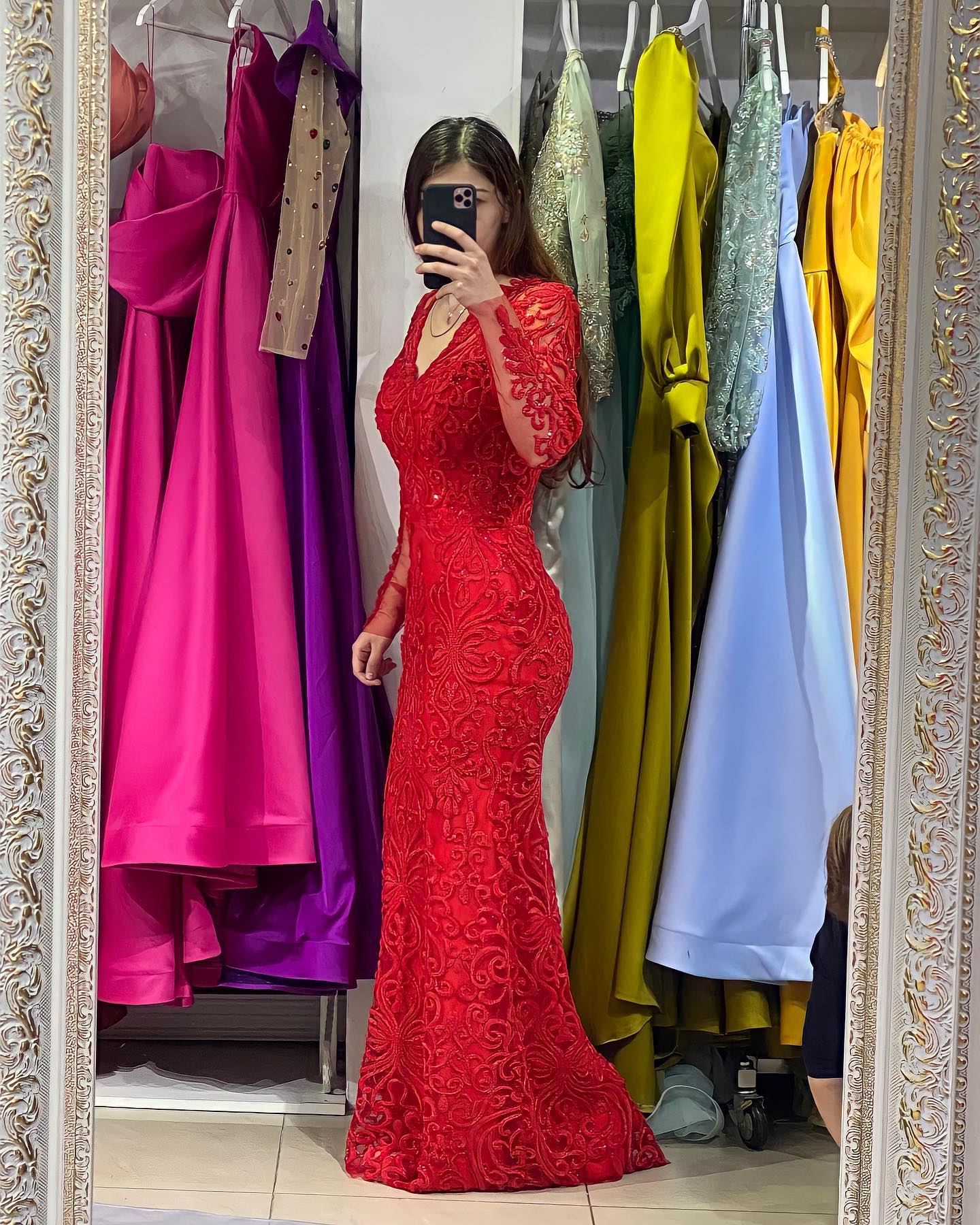 Elegant Red Mermaid Muslim Evening V Neck Beading Lace Illusion Long Sleeves Turkish Kaftan Dress Special Ocn Formal Dresses For Women Lz0304