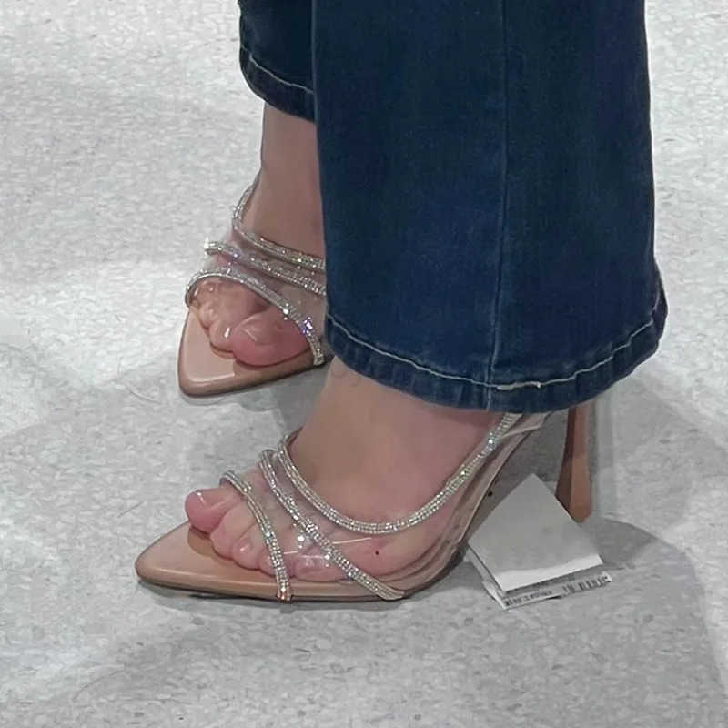 Thin Heel High H Wens 2024 Summer New Fairy Sle Sexy Shallow Mouth Back Hollow Pointed Water Diamond Open Toe Sandals Z250326