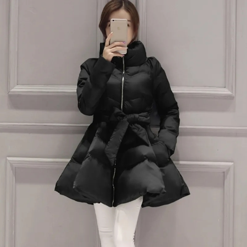 Womens Warm Thick Down Cotton Padded Coat Female Fluffy Skirt Long Sleeve Parkas Outerwear Winter Jacket 241119