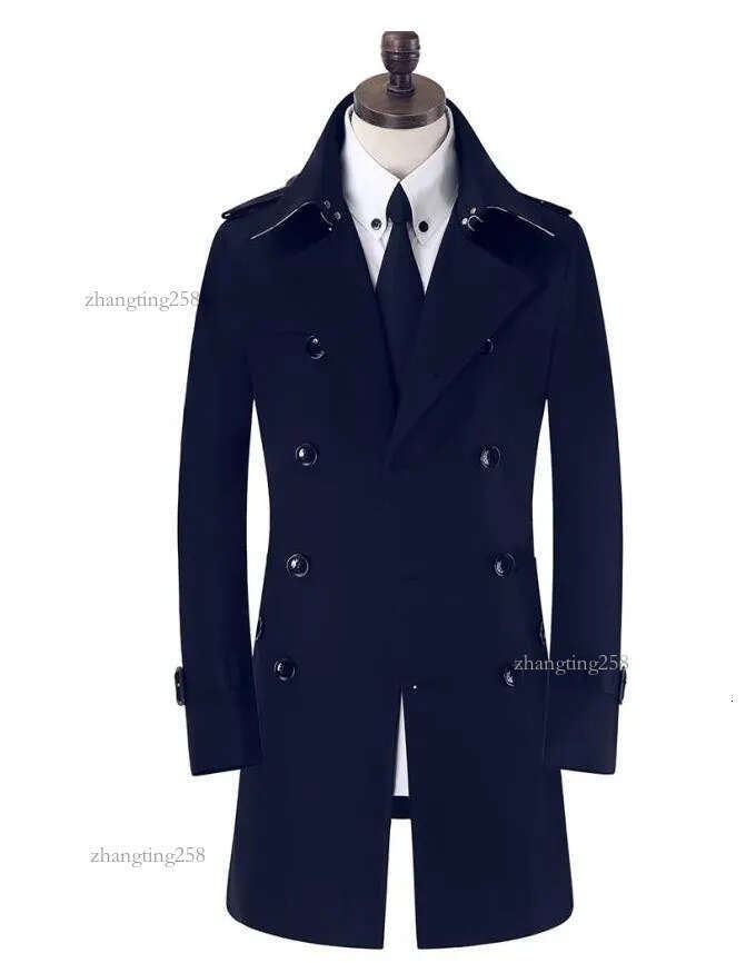 Men's Trench Coats Khaki Black Beige Double Breasted Mens Man Long Coat Men Clothes Slim Fit Cotton Overcoat Plus1