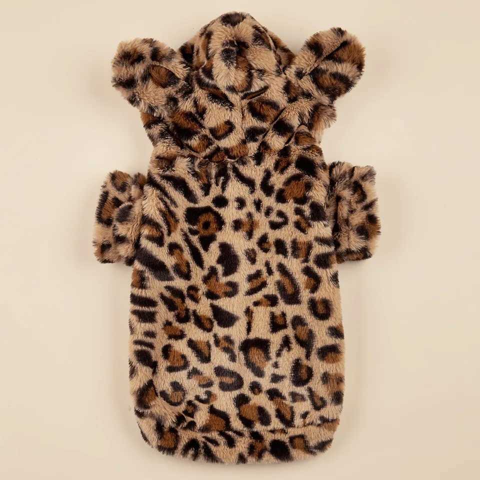 Pet hoodies for small and medium-sized dogs leopard dog hoodies with ears plush dog clothing pet clothing X241119