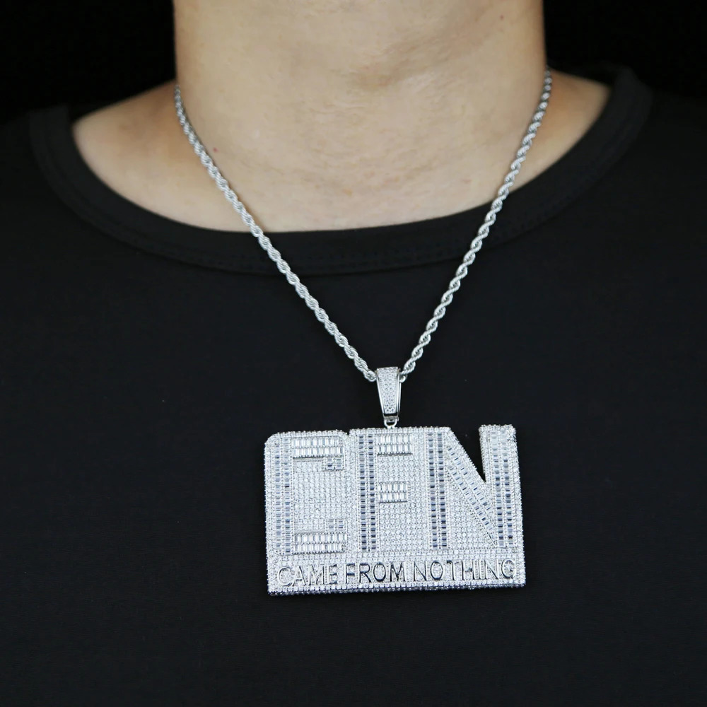 Iced Out Bling CZ Letter CFN Pendant Necklace Silver Color Full 5A Zircon Came From Nothing Charm Men Fashion Hiphop Jewelry 241120