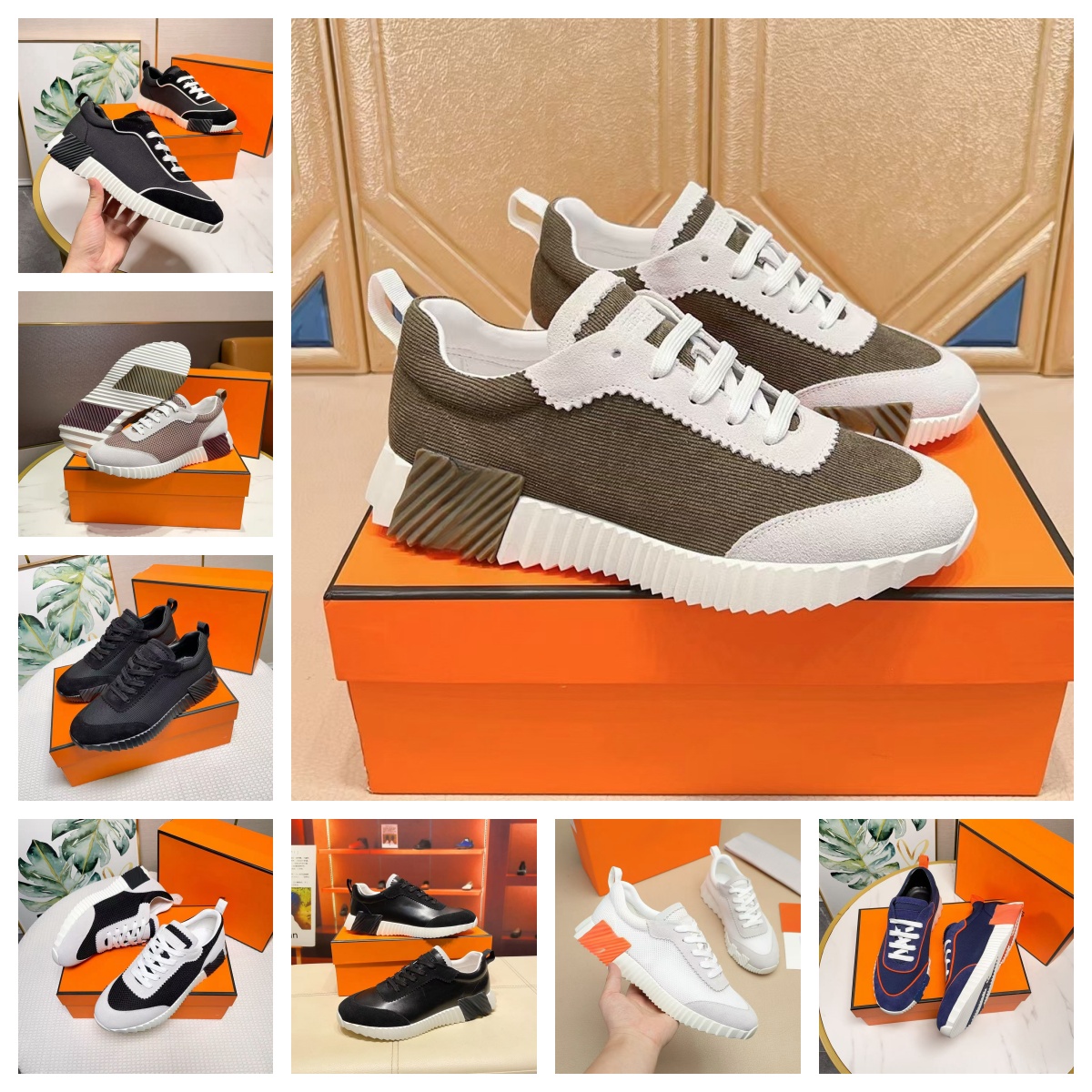 Bouncing Sneakers Designer Suede Casual Shoes Trainers Breathable Mesh Running Shoe Men Bounce Women Sneaker Non-Slip Rubber Sole Flat Trainer H Word 36-46