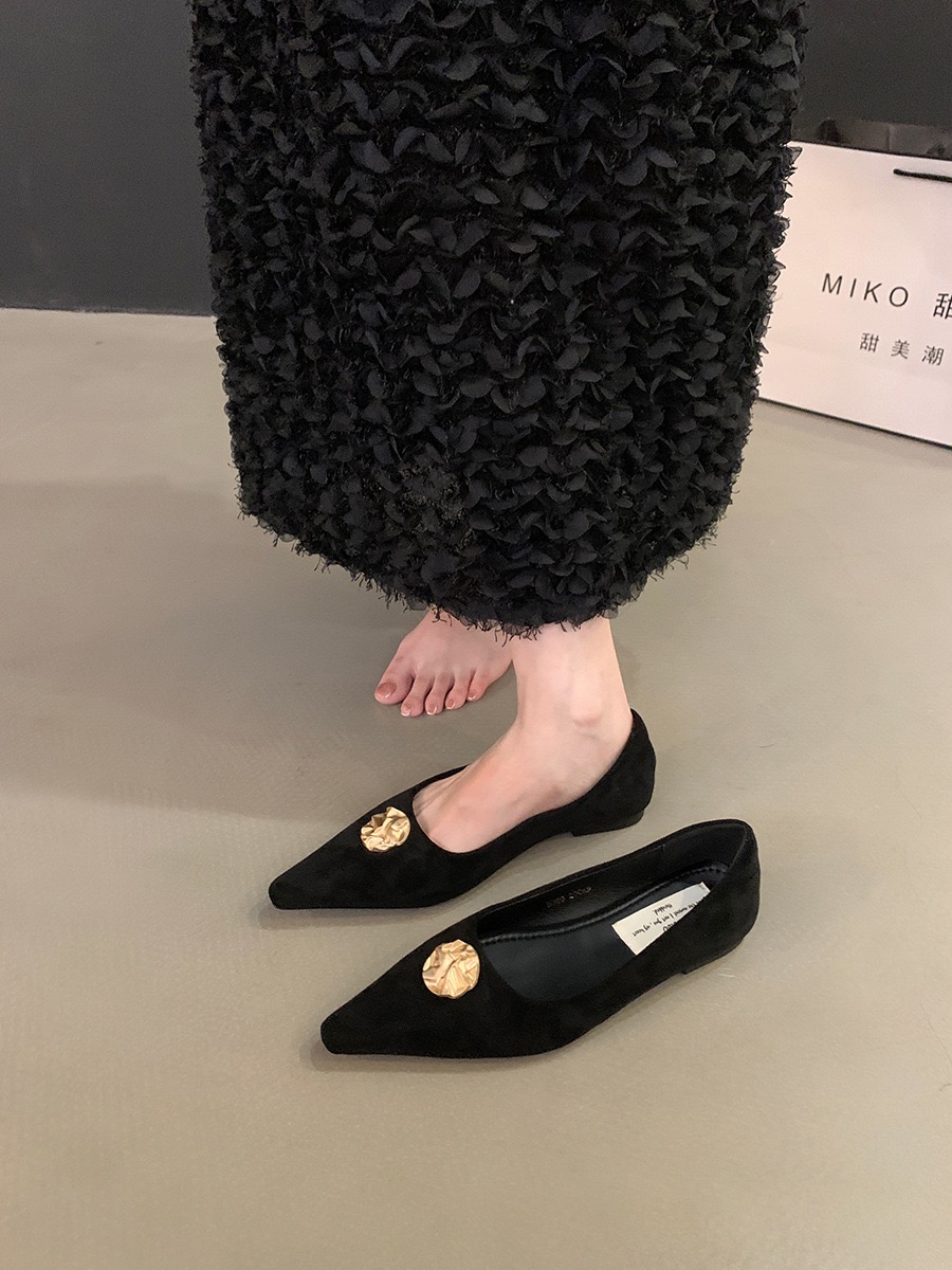Fashion New Pointed Toe Ladies Flat With Casual Female Designer Metal Footwear Shallow Women Flats Shoes Slides 73ce s