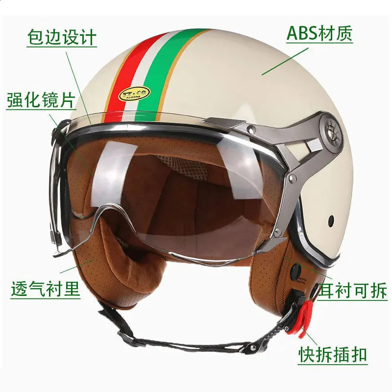 Open Face 3/4 Motorcycle Retro Motorbike Helmets Vintage Chopper Capacete De Moto Bike Cascos Scooter With For Men Women DOT 241119