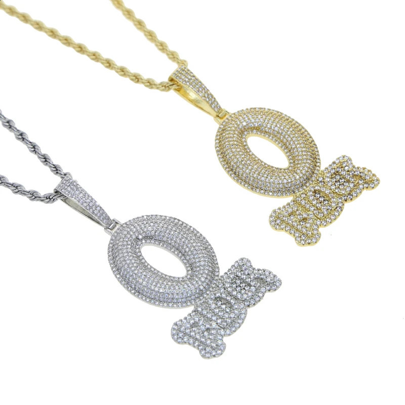 Iced Out Letter O Block Pendant Bling Cubic Zirconia Micro Pave Cz Paved Hip Hop Men Boy Rope Chain Jewelry 241120