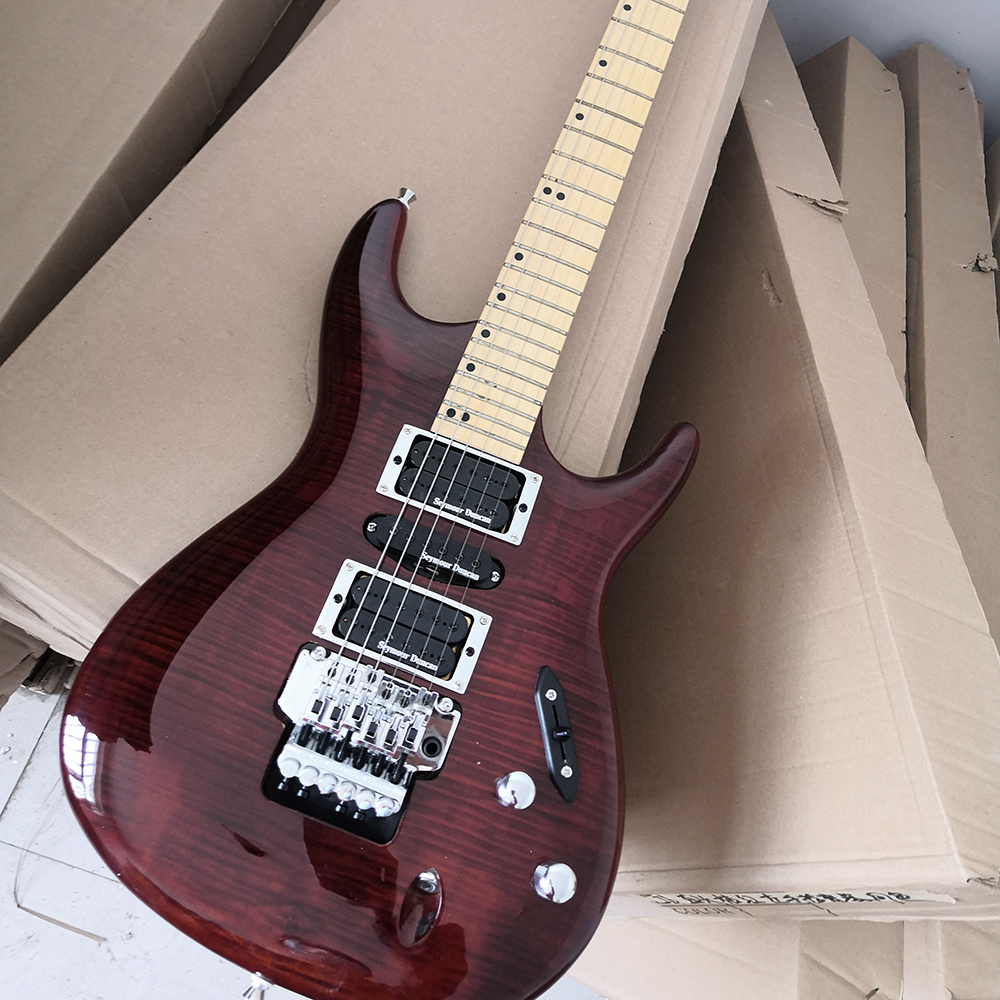 6 Strings Red Brown Electric Guitar with Floyd Rose Rosewood Fretboard Customizable