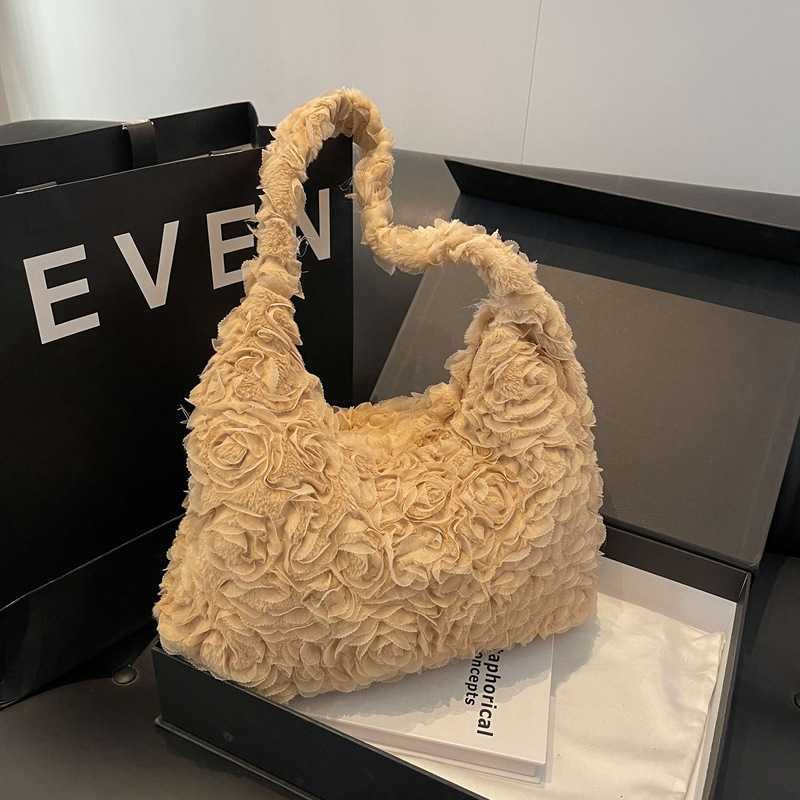2024 New Women's Bag Small Fragrant Style Three Dimensional Flower Hair Bag Small Korean Edition Fashion Large Capacity Single Shoulder Tote Bag 