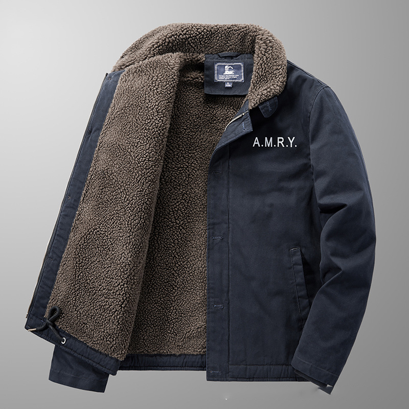 Autumn and winter casual men's fleece thick lapel military padded jacket loose lamb fleece cross border padded jacket m010