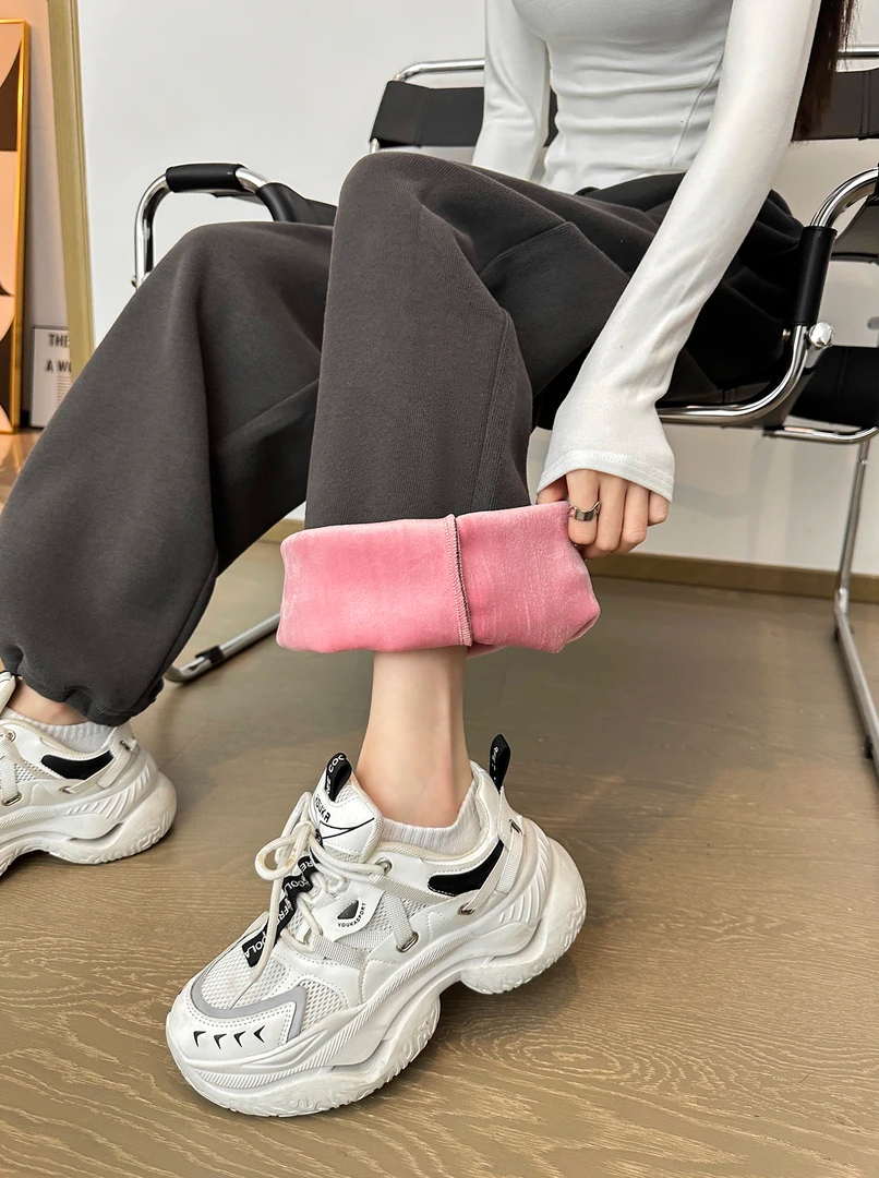 Grey sweatpants women winter padded 2024 new drawstring leg broad leisure drawstring Wei tide brand trousers tide ins