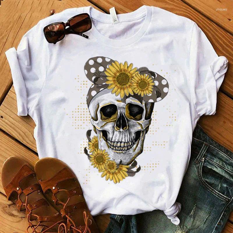 Womens T Shirts Halloween Cloth Crown Skull Funny Graphic T-shirt 2024 Fashion Style O Neck 90S Shirt Girl Casual Short Sleeve Printed