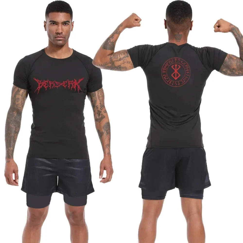 Mens Compression Shirt Anime Print Gym Sport Quick Dry Gym TShirts Fitness Athletic Undershirts Elasticity Tops Tee Summer Male 240419