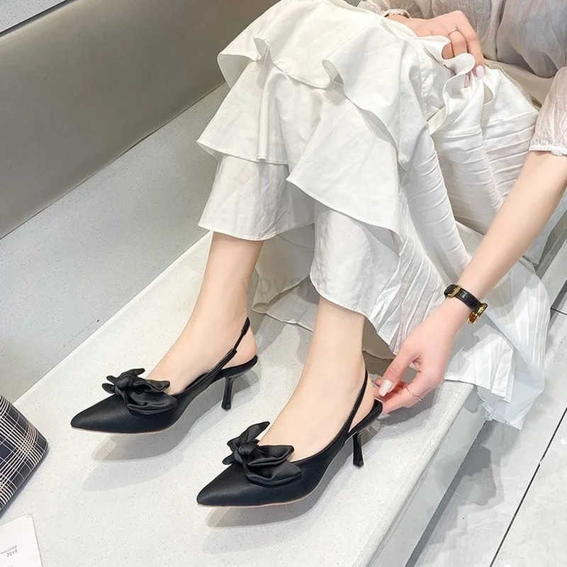 Cfort Shoes for Wen Sandals Stiletto H bow tie Summer Suit Fem Purple Large Size New Girls Low Pointed High Black Big Z250326